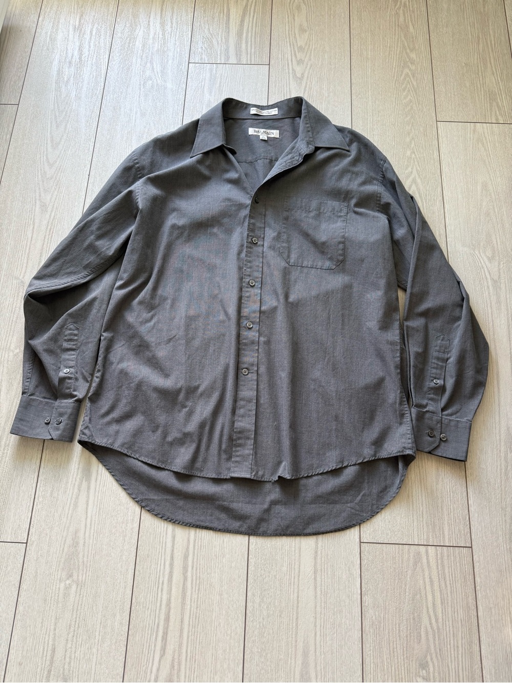 Balmain Paris large gray dress shirt button up 16.5 34/35 designer luxury cotton